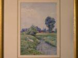 Embrook Nr Reading,girl Resting By A Stream by John Mcintosh Madden
