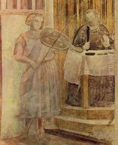 Scenes from the Life of St John the Baptist- 3. Feast of Herod (detail 1) 1320 by Giotto Di Bondone