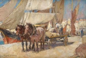 Chariot Attele Devant Le Port De Nice