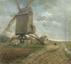 Leading The Sheep Past The Mill by Jacques, Jakob Madiol