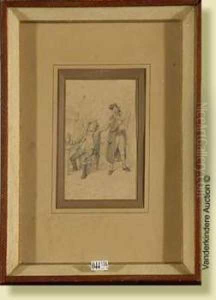 Interieur D'auberge Anime, Mine
De Plomb Sur Papier.monogramme En Bas A Droite M.d. Pour Jean-baptiste
Madou. Ecolebelge. Dim.: 18x12 Cm - view 1