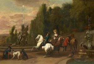 Elegant Figures On Horseback Departing For The Hunt