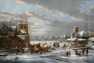Eisvergnugen Vor Den Mauern Einer
 Stadt.

 Ol Auf Holz (parkettiert). H 76; B 111