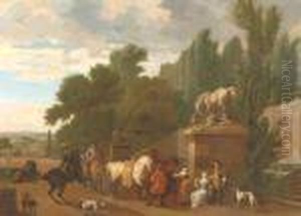 Hunting Party At Restoutside A Mansion - view 1