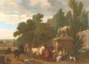 Hunting Party At Restoutside A Mansion