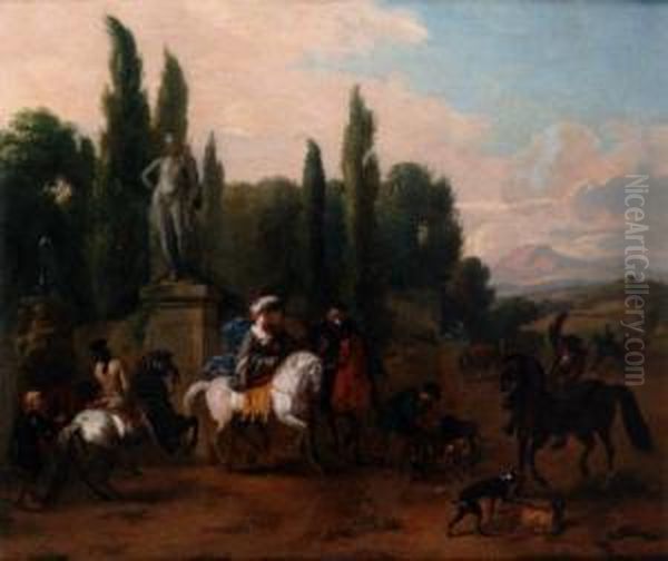 Elegant Hunting Party In A Park Landscape - view 1
