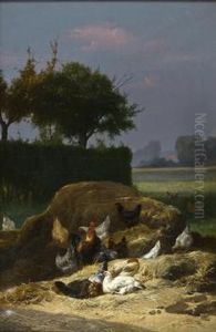 Farm Yard Scene (desc) by Eugene Remy Maes