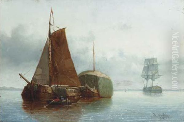 Haybarges And A Two-master On A Calm - view 1