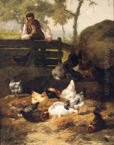 Chickens Feeding In A Farmyard