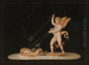 Cupid Pulled By Two Dolphins by Michaelangelo Maestri