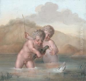 Enfants Jouant Dans L'eau Avec Des Canards Enfants Jouant Dans L'eau Avec Des Canards