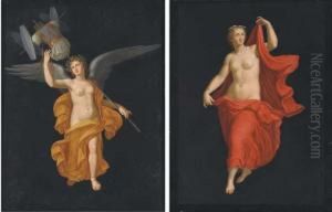 A Winged Female Figure Crowned 
With Laurels Carrying A Trophy; Anda Female Figure Discarding Her 
Draperies
