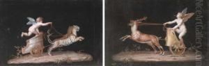 Pompeiian Frescoes Depicting Putti Driving Chariots Drawn By Tigersand Stags