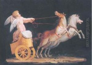 Putto Sur Un Char Tire Par Des Chevaux. by Michaelangelo Maestri
