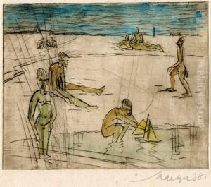 Spielende Kinder Am Strand by Emil Maetzel
