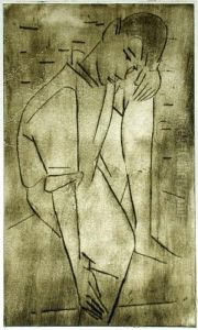 Knabe Sich Auf Das Knie Stutzend 1953 by Emil Maetzel