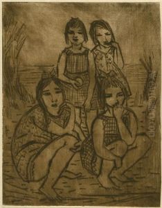 Vier Madchen Am Meer 1939 by Emil Maetzel