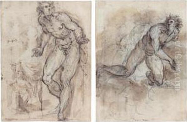 Recto : Study Of A Male Nude And
 A Small Sketch Of The Virgin Annunciate; Verso : Male Nude Kneeling - view 1