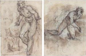 Recto : Study Of A Male Nude And
 A Small Sketch Of The Virgin Annunciate; Verso : Male Nude Kneeling