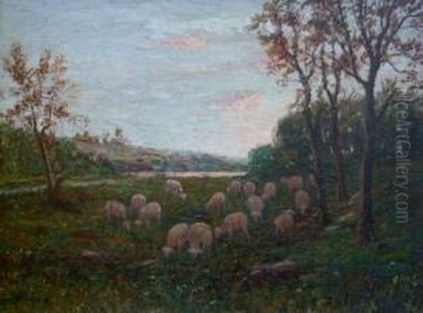 Shepherd And His Flock At Dusk - view 1
