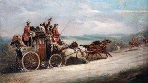 A Coach And Four With A Hunt Passing Beforethem by John Charles Maggs