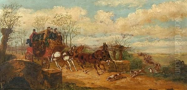 Coach And Horses Crossing A Bridge - view 1