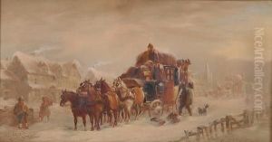 Exeter And London Coach Stopping At The Crown On A Winter Evening