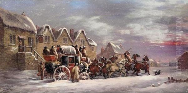 The Oxford To London Coach Outside An Inn In Winter - view 1