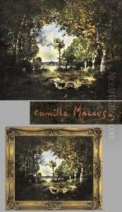 "landschaft Bei Fontainebleau" Mit Personenstaffage
Ol/leinwand, Signiert, Datiert: (18)73 by Camille Magnus