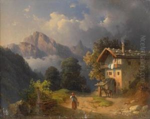 Gewitterstimmung Im Hoch -gebirge Figuralstaffiert by Edmund Mahlknecht