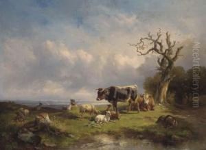 A Herdsman With Cattle And Sheep In A Landscape