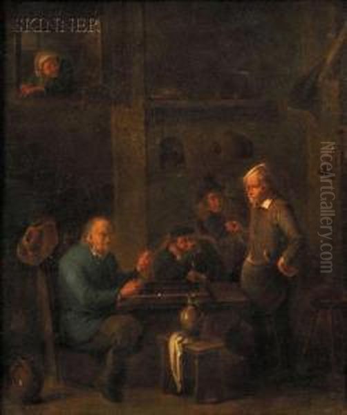 Tavern Interior With Backgammon Players - view 1