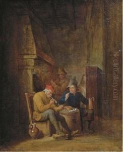 Peasants Smoking And Drinking In An Interior by Cornelis Mahu