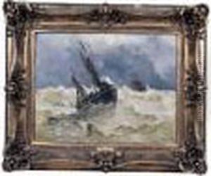 Bateau De Peche Dans La Tempete by Emile Maillard