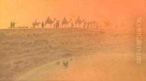 Carovana Al Tramonto Nel Deserto by Raffaele Mainella