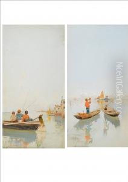 Venetian Lagoon With Three Small Boys In A Boat Fishing In The Foreground - view 1