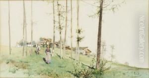 Paesaggio Di Campagna Con Contadini Ecaseggiati