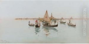 Gondolas And Fishing Craft On The Lagoon, Venice by Raffaele Mainella