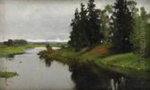 River Landscape by Aleksander Vladimirovich Makovskii