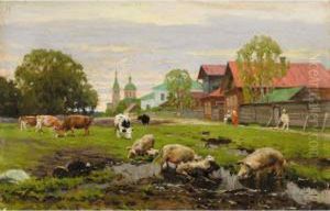 Provincial Russian Village by Aleksander Vladimirovich Makovskii