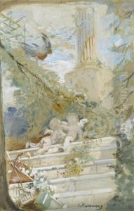 Putti In A Garden by Konstantin Egorovich Makovsky