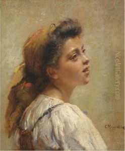 Portrait Of A Young Girl With A Red Scarf by Konstantin Egorovich Makovsky