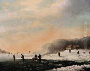 Winter Landscape With Skaters by Louis Claude Malbranche