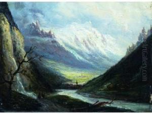 La Vallee De Chamonix, Le Mont
Blanc, Le Village Dargentiere Etlarve, Les Aiguilles Vertes A Gauche
Et Les Aiguilles Rousses Adroite by Louis Claude Malbranche