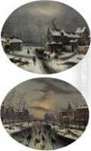 Two Skating Scenes by Louis Claude Malbranche
