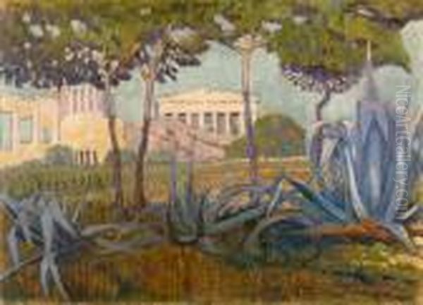 Acropolis / Acropole Vue Entre Des Pins Et Aloes by Konstantinos Maleas