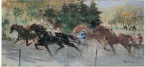 Aux Courses, Trot Attele by Louis-Ferdinand Malespina