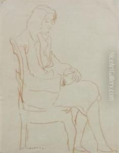 Femme Assise S'essuyant Les Pieds (etude) by Charles Alexandre Malfray