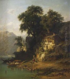 Bergsee Mit Kirche Und Hausern