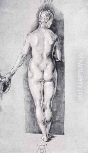 Rear View Of A Female Nude Holding A Cap
